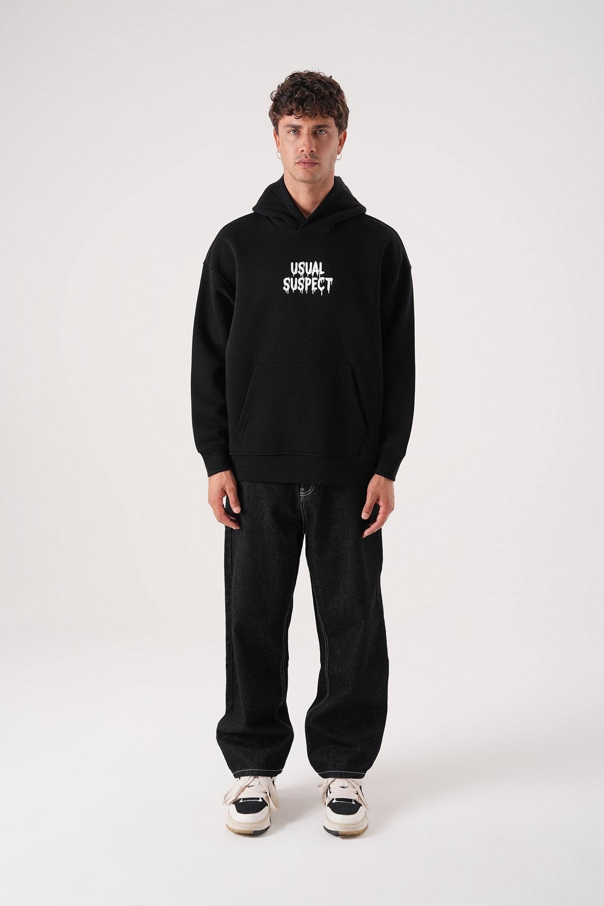 Men’s Black Hoodie – “Usual Suspect” Graphic Pullover Sweatshirt