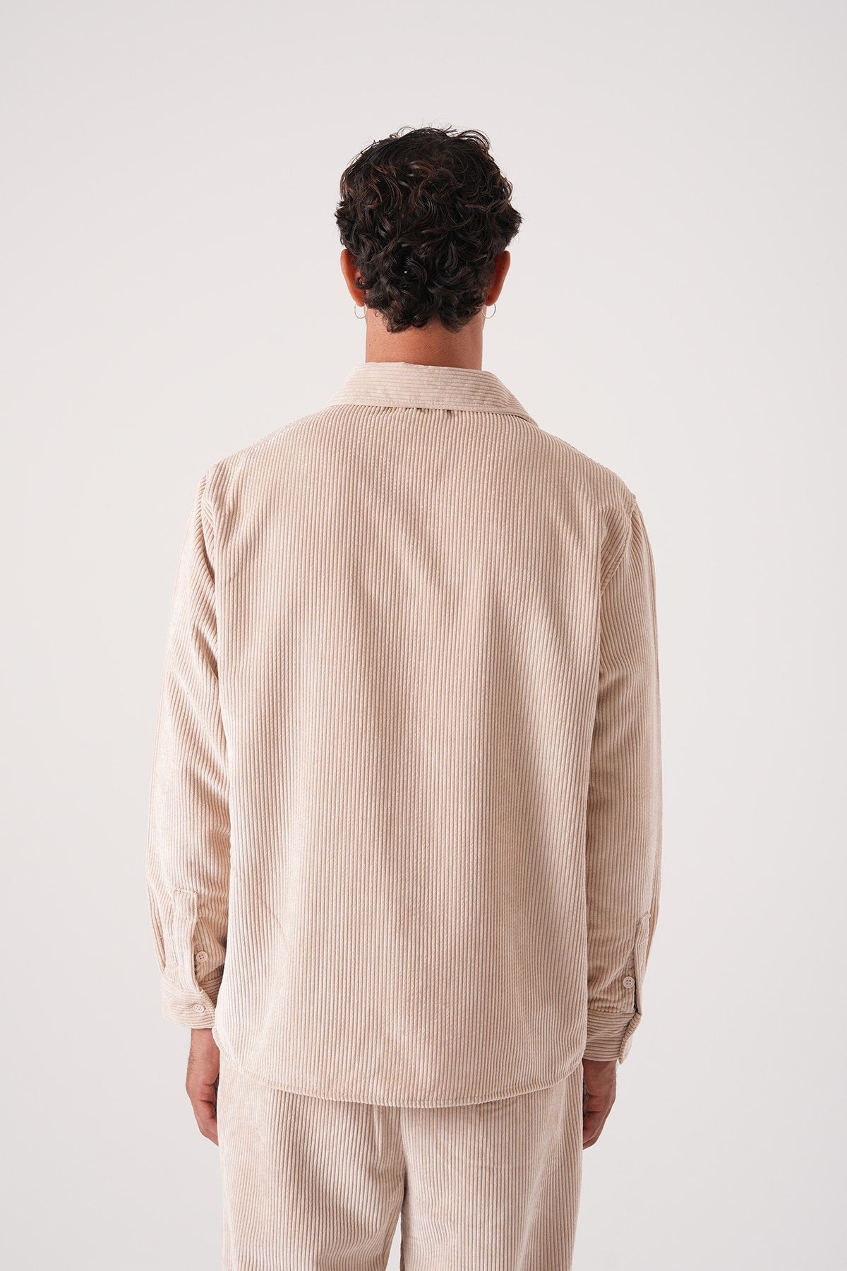 Men’s Beige Corduroy Shirt – Long Sleeve Button-Up Casual Shirt