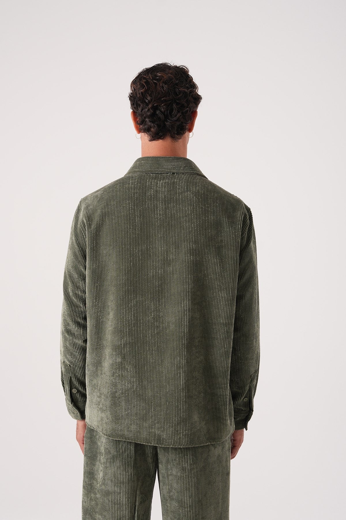 Men’s Olive Green Corduroy Shirt – Long Sleeve Button-Up Casual Shirt