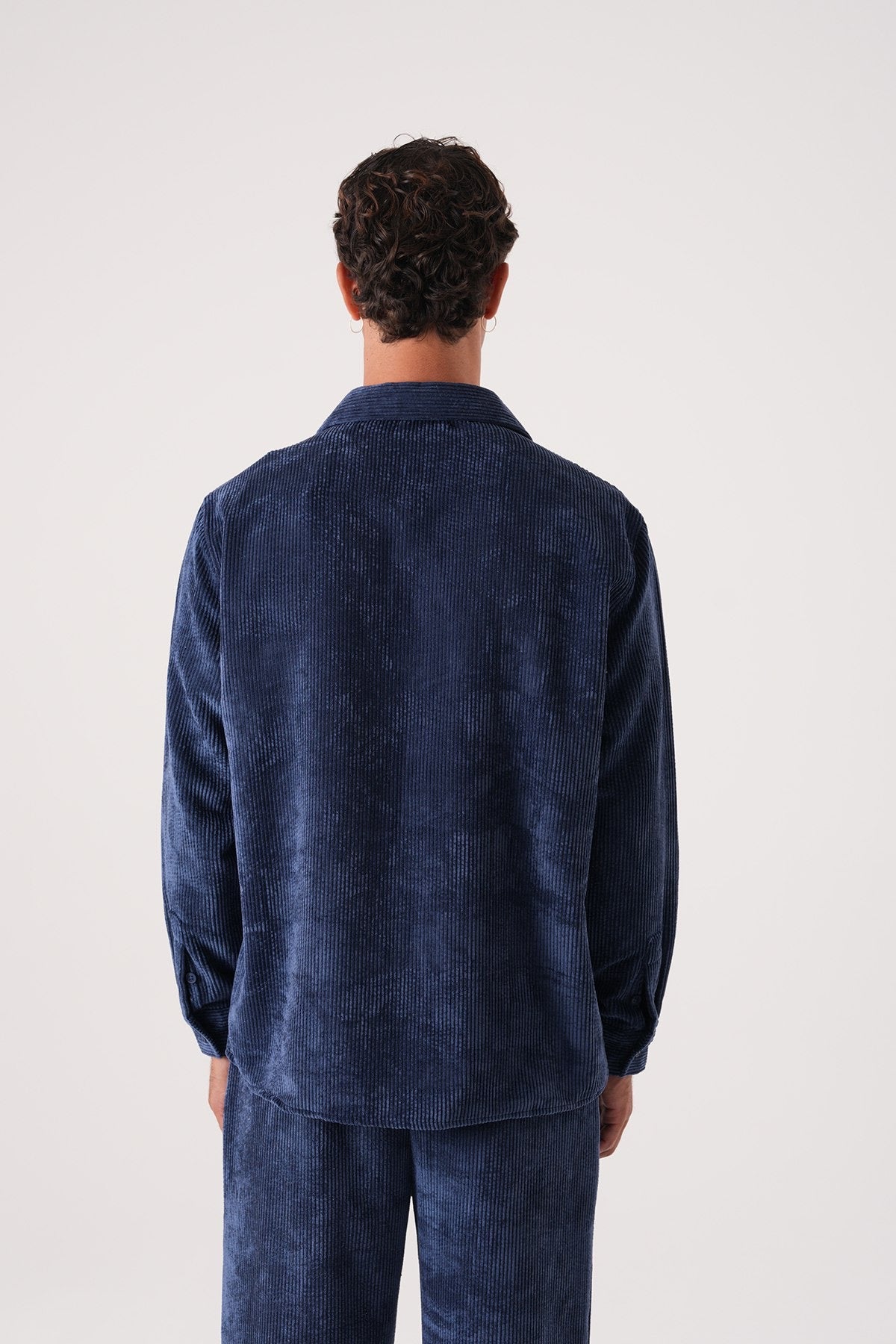 Men’s Navy Blue Corduroy Shirt – Long Sleeve Button-Up Casual Shirt