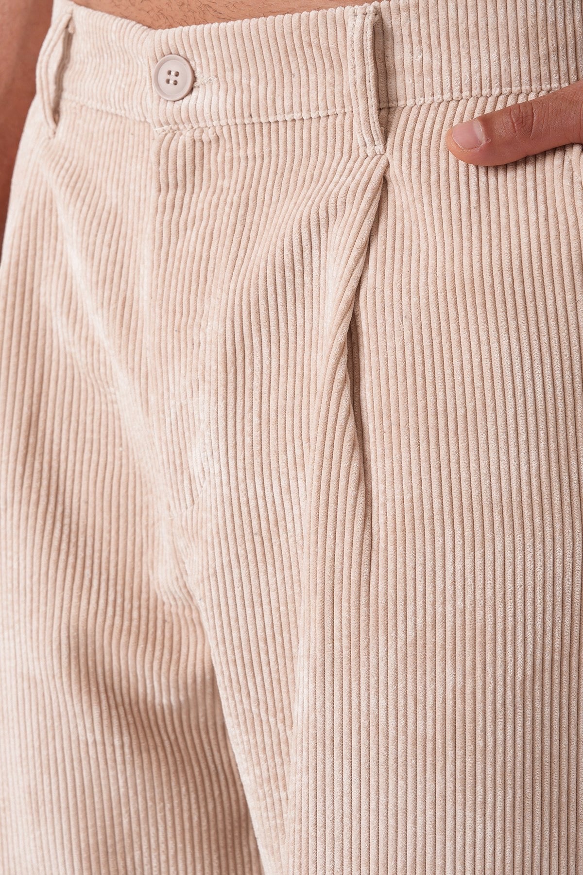 Men’s Beige Corduroy Pants – Relaxed Fit Straight Leg Trousers
