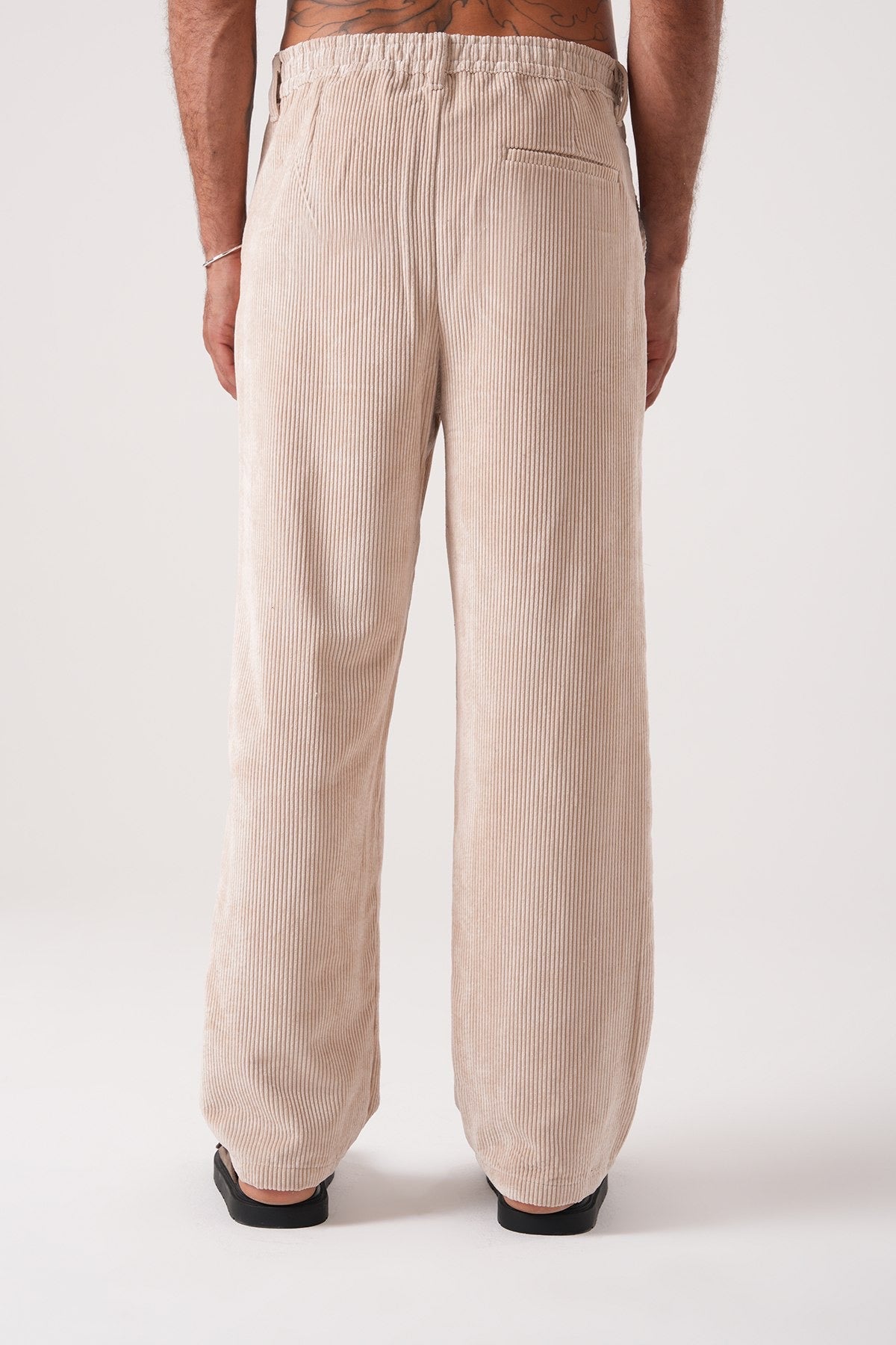 Men’s Beige Corduroy Pants – Relaxed Fit Straight Leg Trousers