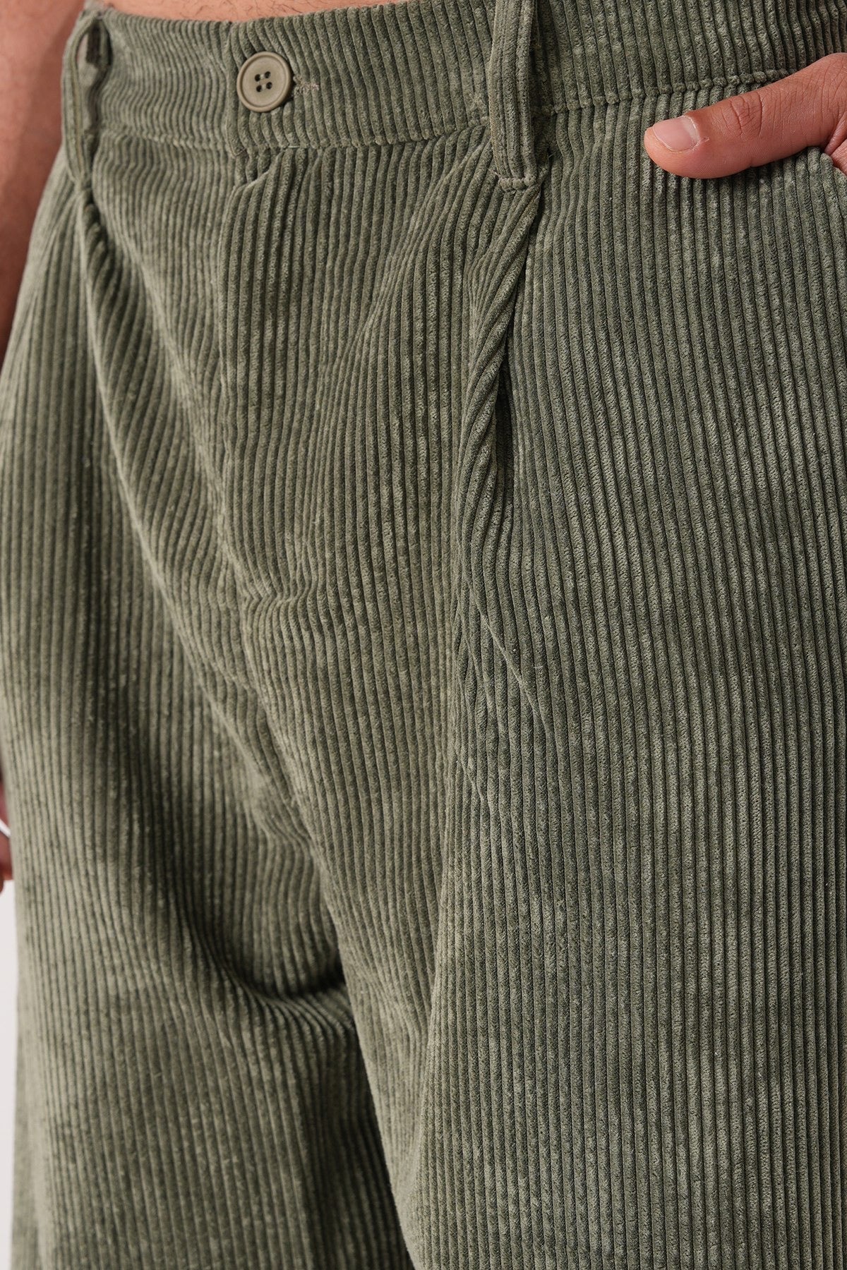 Men’s Olive Green Corduroy Pants – Relaxed Fit Straight Leg Trousers