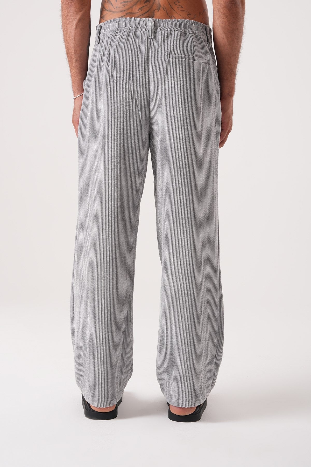 Men’s Light Grey Corduroy Pants – Relaxed Fit Straight-Leg Casual Trousers