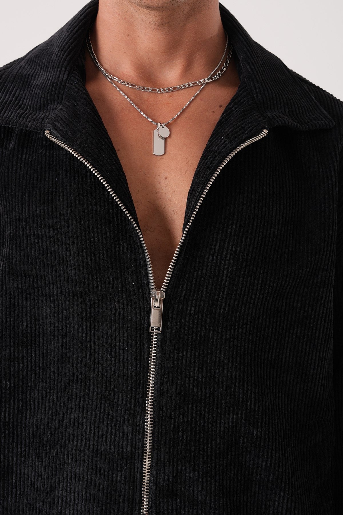 Men’s Black Corduroy Zip-Up Jacket – Classic Streetwear Bomber Style