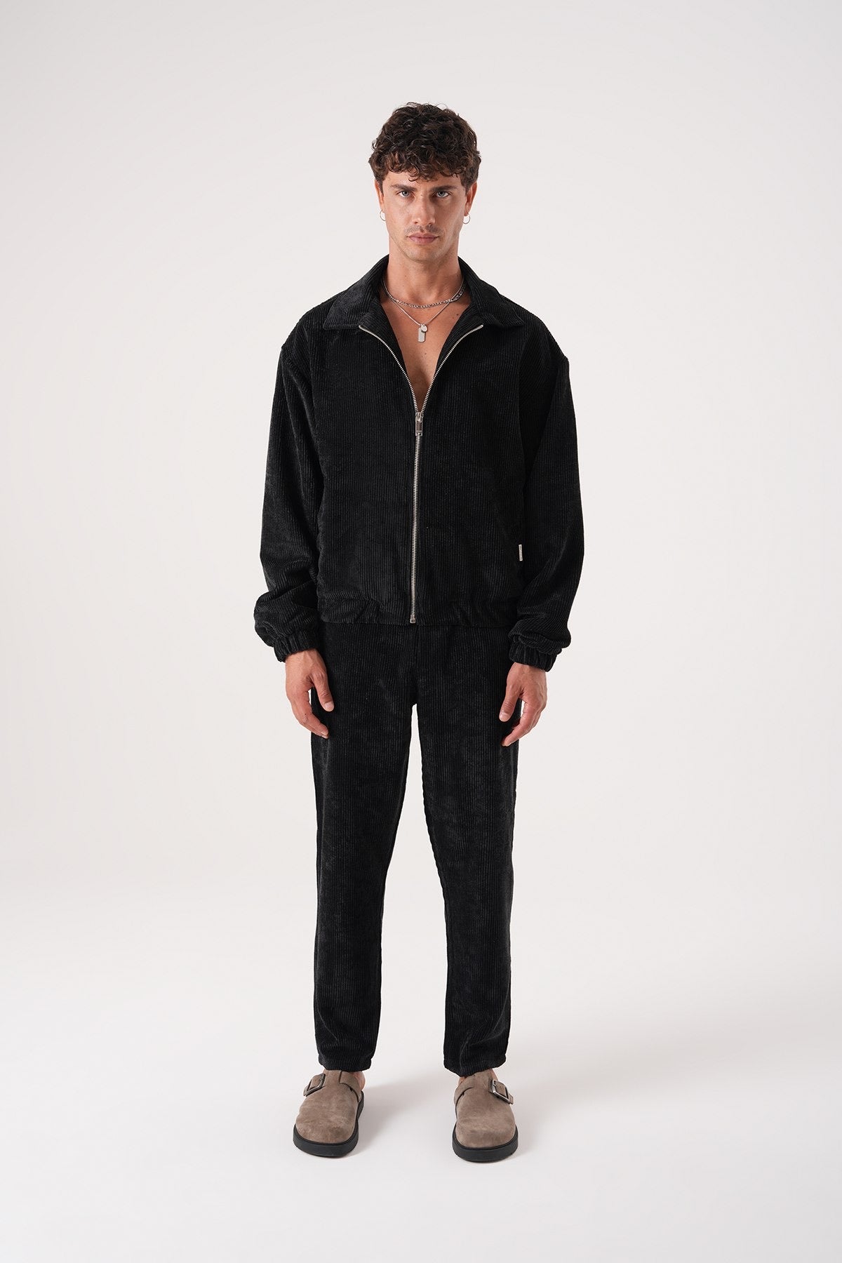 Men’s Black Corduroy Zip-Up Jacket – Classic Streetwear Bomber Style