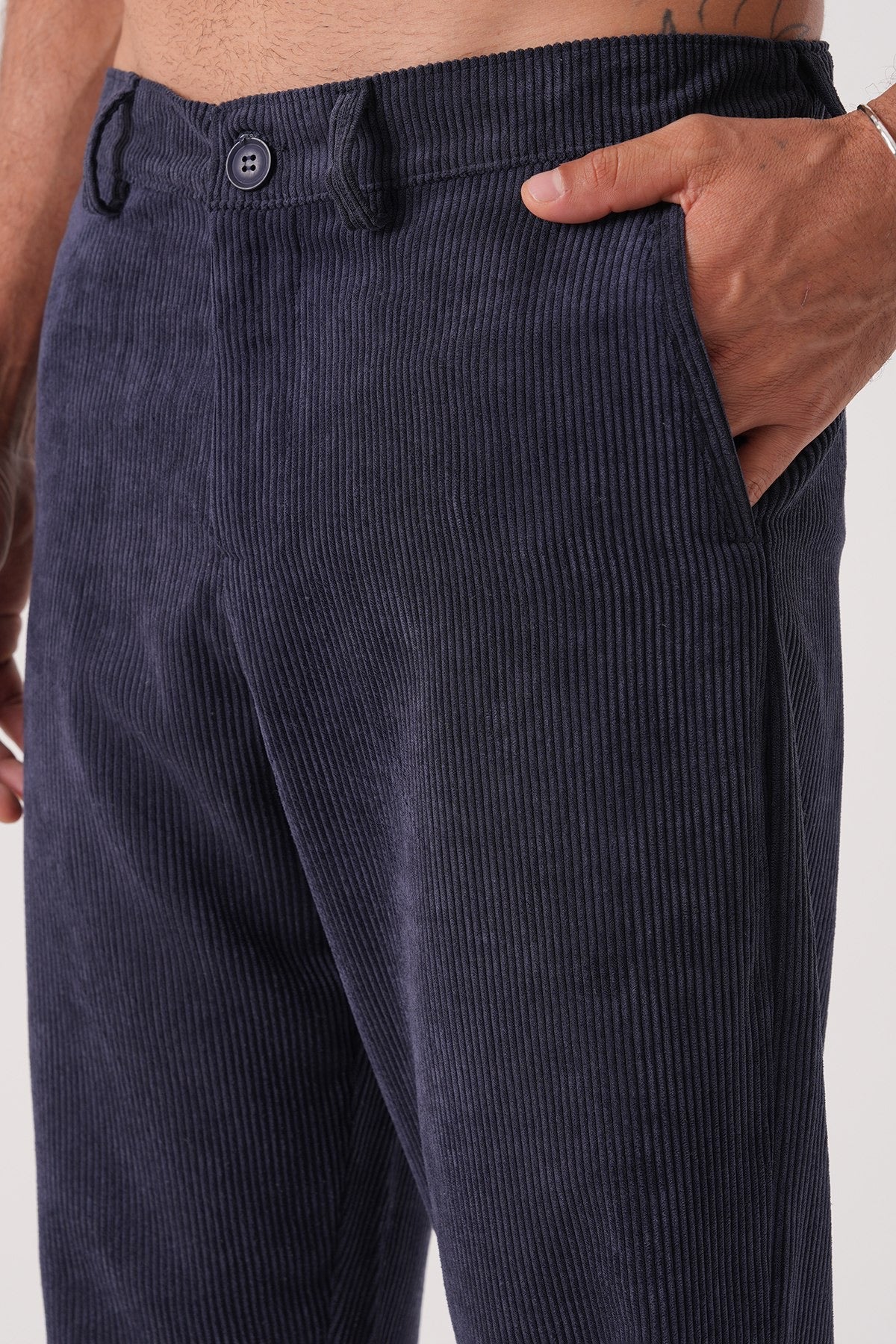 Men’s Dark Navy Corduroy Trousers – Classic Retro Straight-Leg Pants