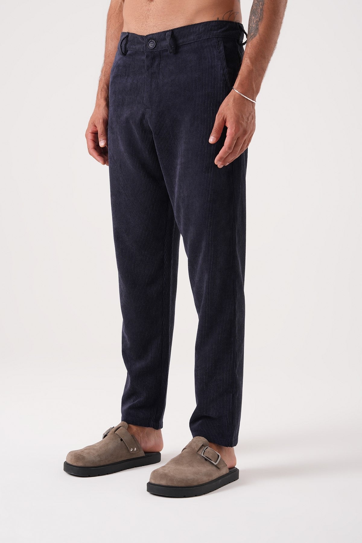 Men’s Dark Navy Corduroy Trousers – Classic Retro Straight-Leg Pants