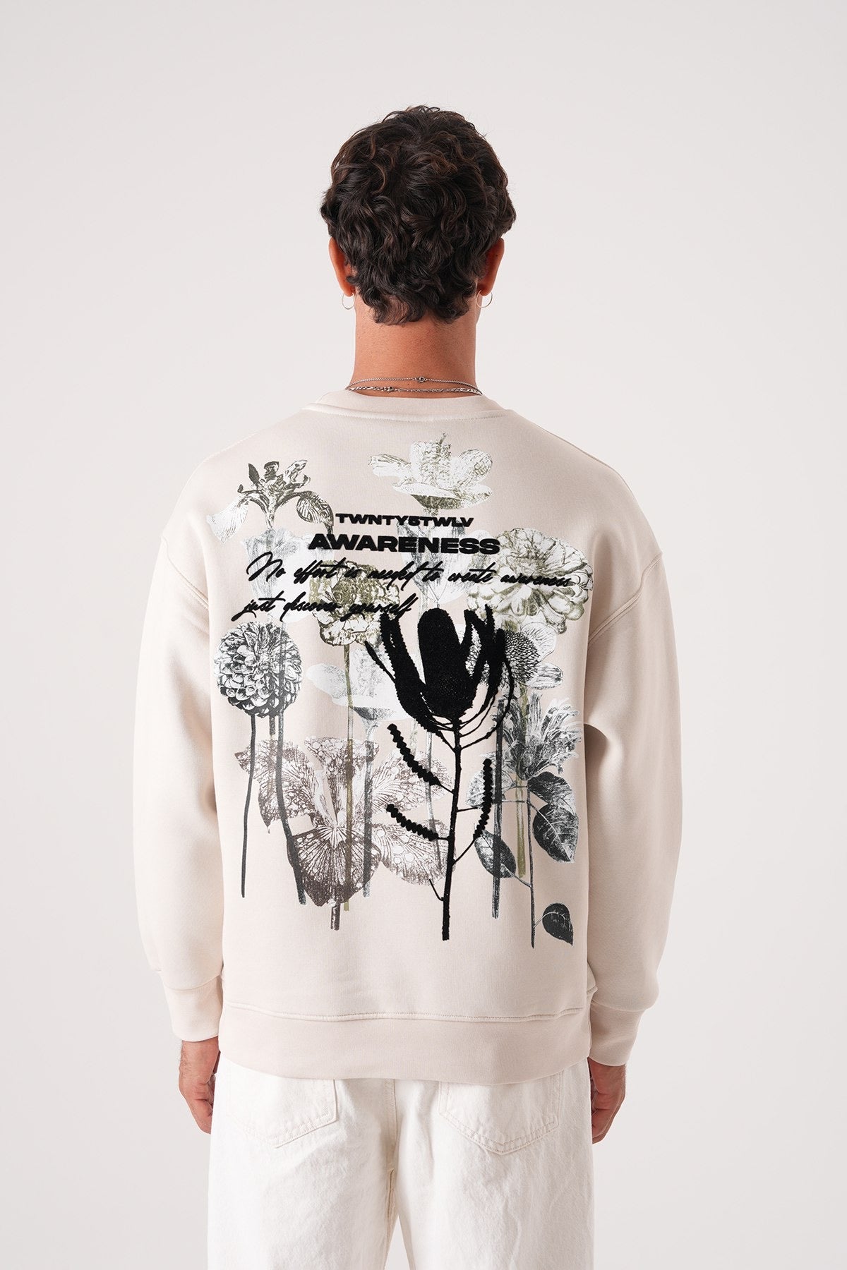 Men’s Awareness Sweatshirt – Floral Back Print (Cream)