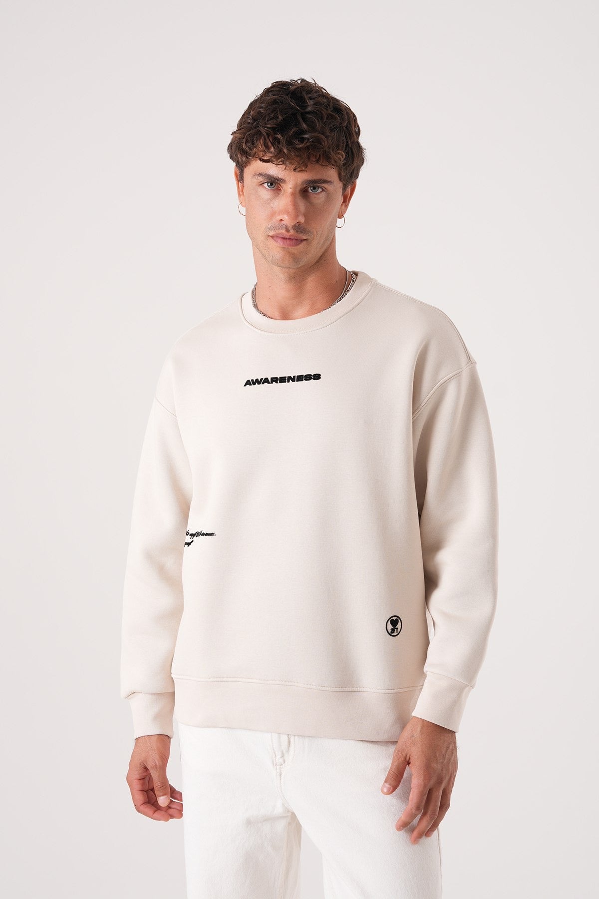 Men’s Awareness Sweatshirt – Floral Back Print (Cream)