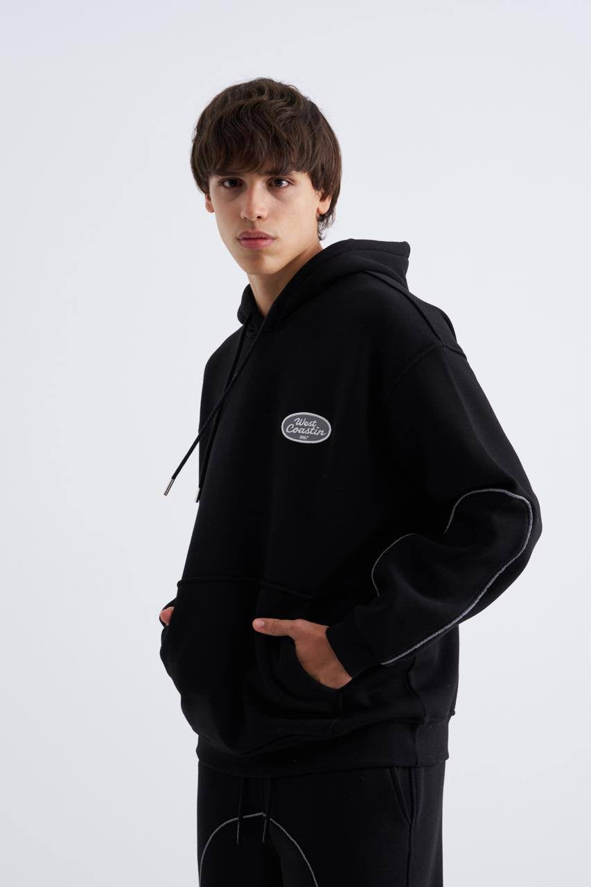 Machinist Patched Ethnic Hoodie – Black