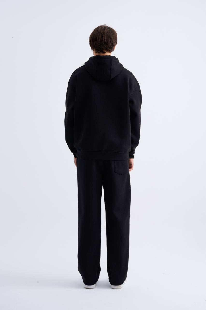 Machinist Patched Ethnic Hoodie – Black