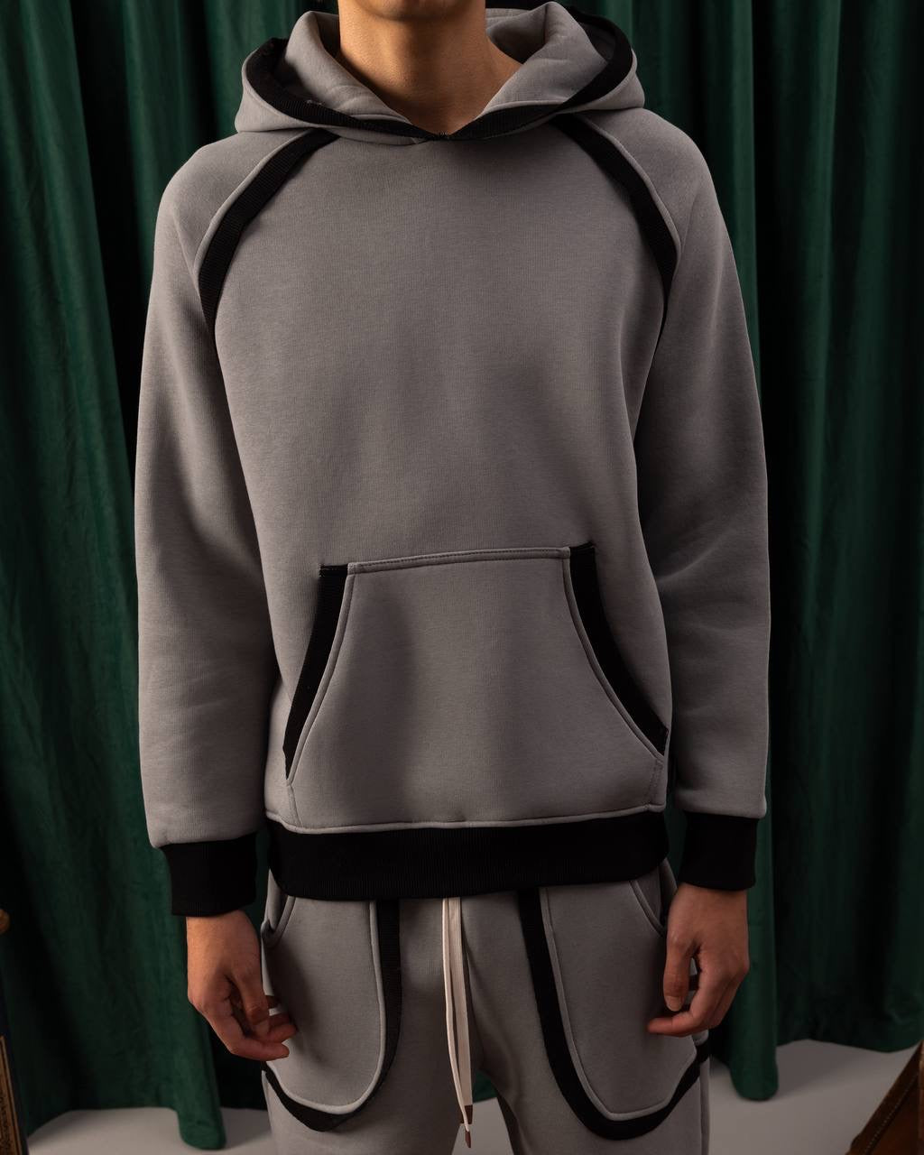 Men’s Grey Contrast Panel Hoodie – Modern Streetwear Pullover