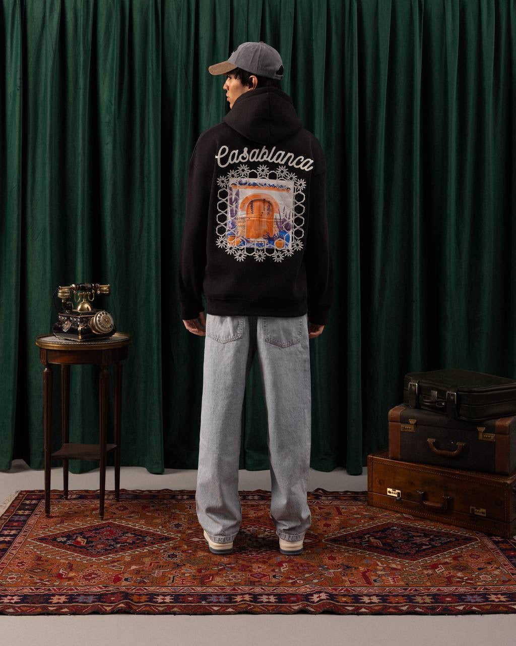 Men’s Black Casablanca Patch Hoodie – Travel-Inspired Streetwear