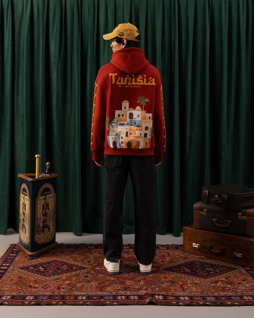 Men’s Red Tunisia Patch Hoodie – Travel-Inspired Streetwear