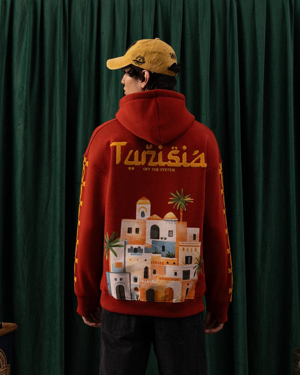 Men’s Red Tunisia Patch Hoodie – Travel-Inspired Streetwear