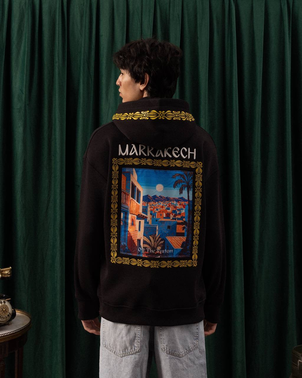 Men’s Black Marrakech Patch Hoodie – Embroidered Graphic Streetwear