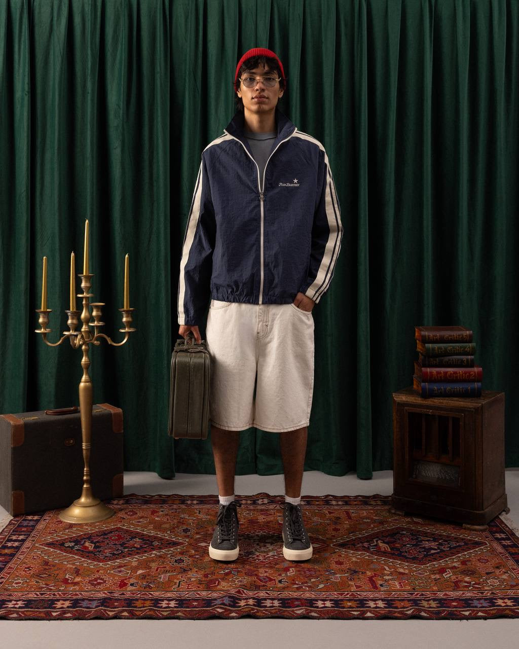 Men’s Navy Track Jacket – Retro Zip-Up Sportswear with Contrast Stripes