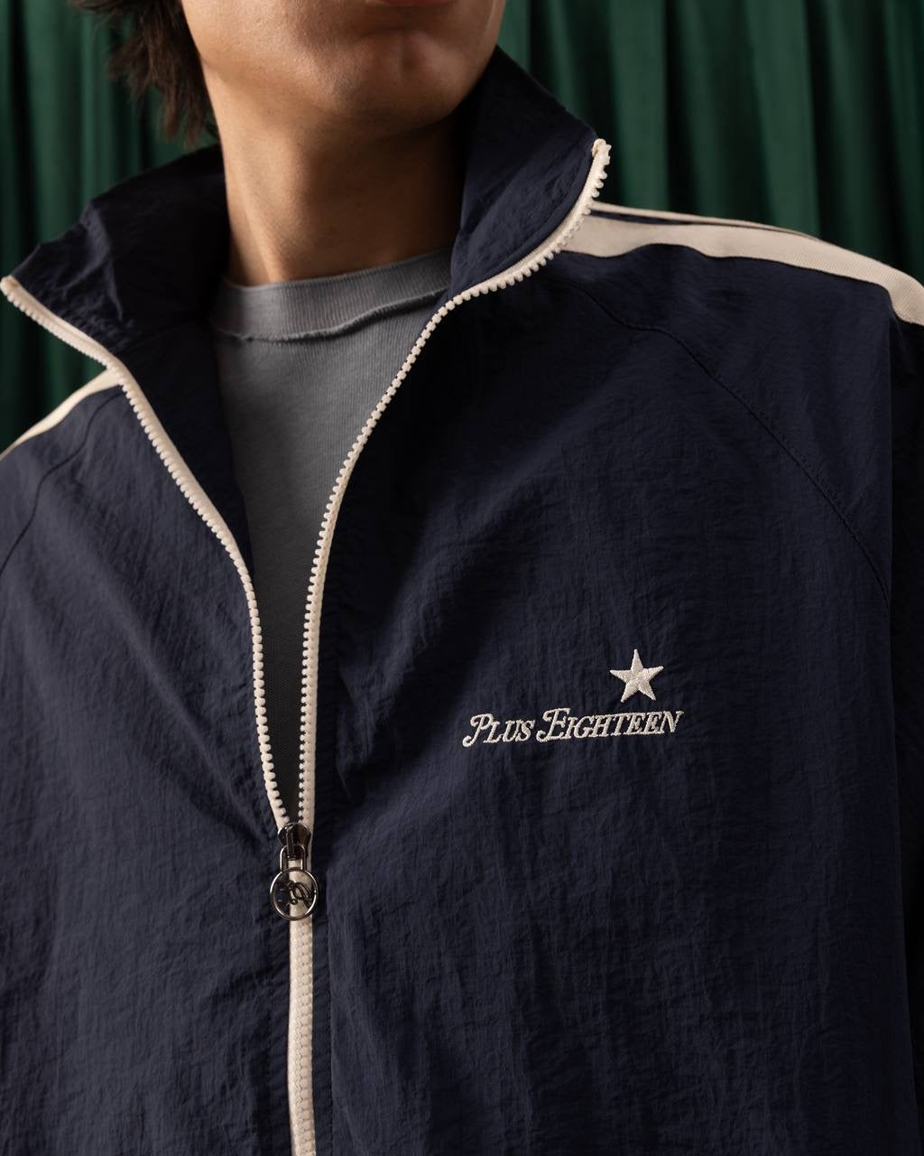 Men’s Navy Track Jacket – Retro Zip-Up Sportswear with Contrast Stripes