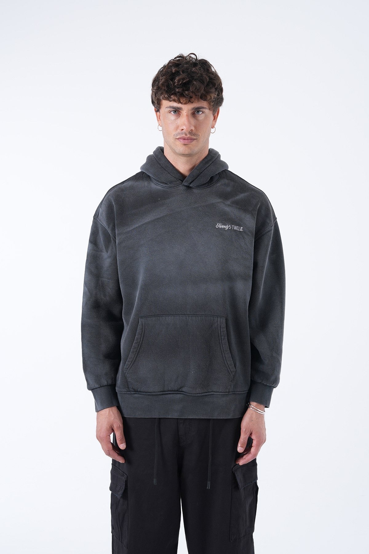 Men’s Minimal Embroidered Hoodie – Vintage Black