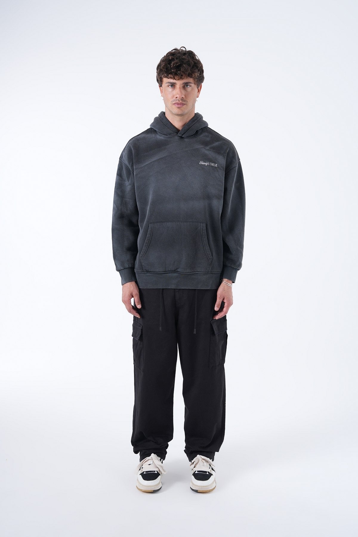 Men’s Minimal Embroidered Hoodie – Vintage Black