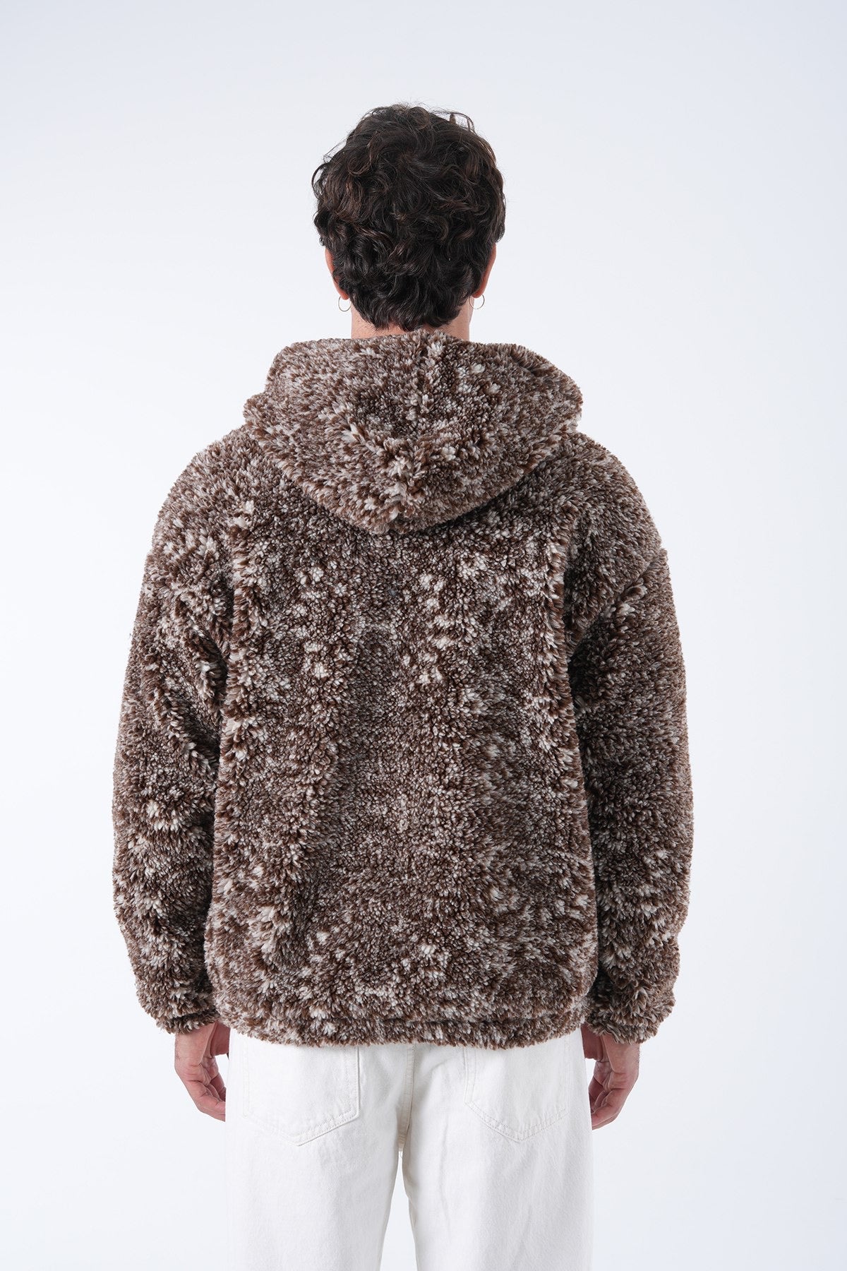 Men’s Sherpa Zip-Up Hoodie – Brown Frost Edition