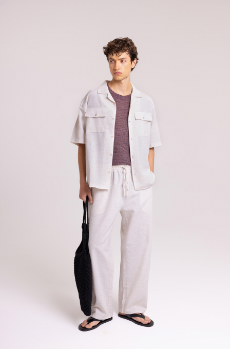 Men's Cream Shirt & Trousers Set – Relaxed Fit Look