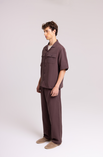 Men's Brown Shirt & Trousers Set – Relaxed Fit Look