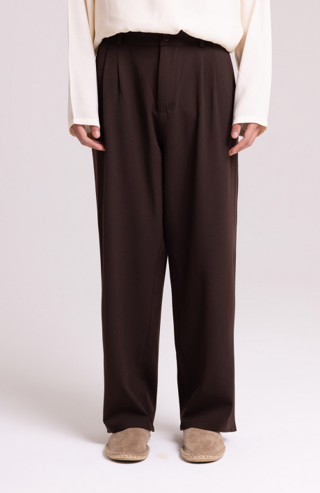 Men's Brown Pleated Trousers – Relaxed Tailored Fit