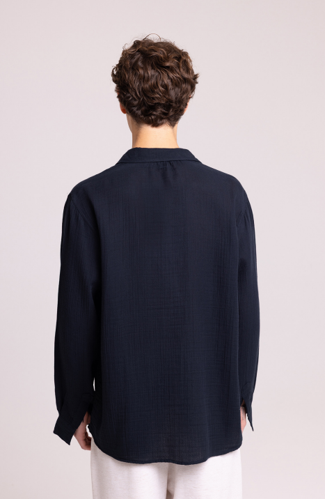 Navy Textured Long Sleeve Shirt for Men