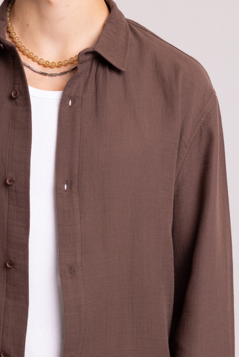 Relaxed Fit Long Sleeve Shirt – Mocha Brown Cotton