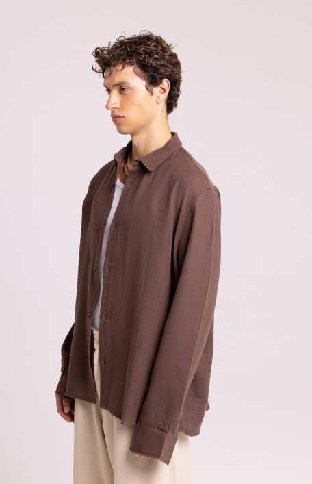 Relaxed Fit Long Sleeve Shirt – Mocha Brown Cotton