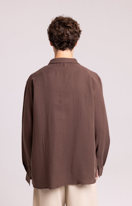 Relaxed Fit Long Sleeve Shirt – Mocha Brown Cotton
