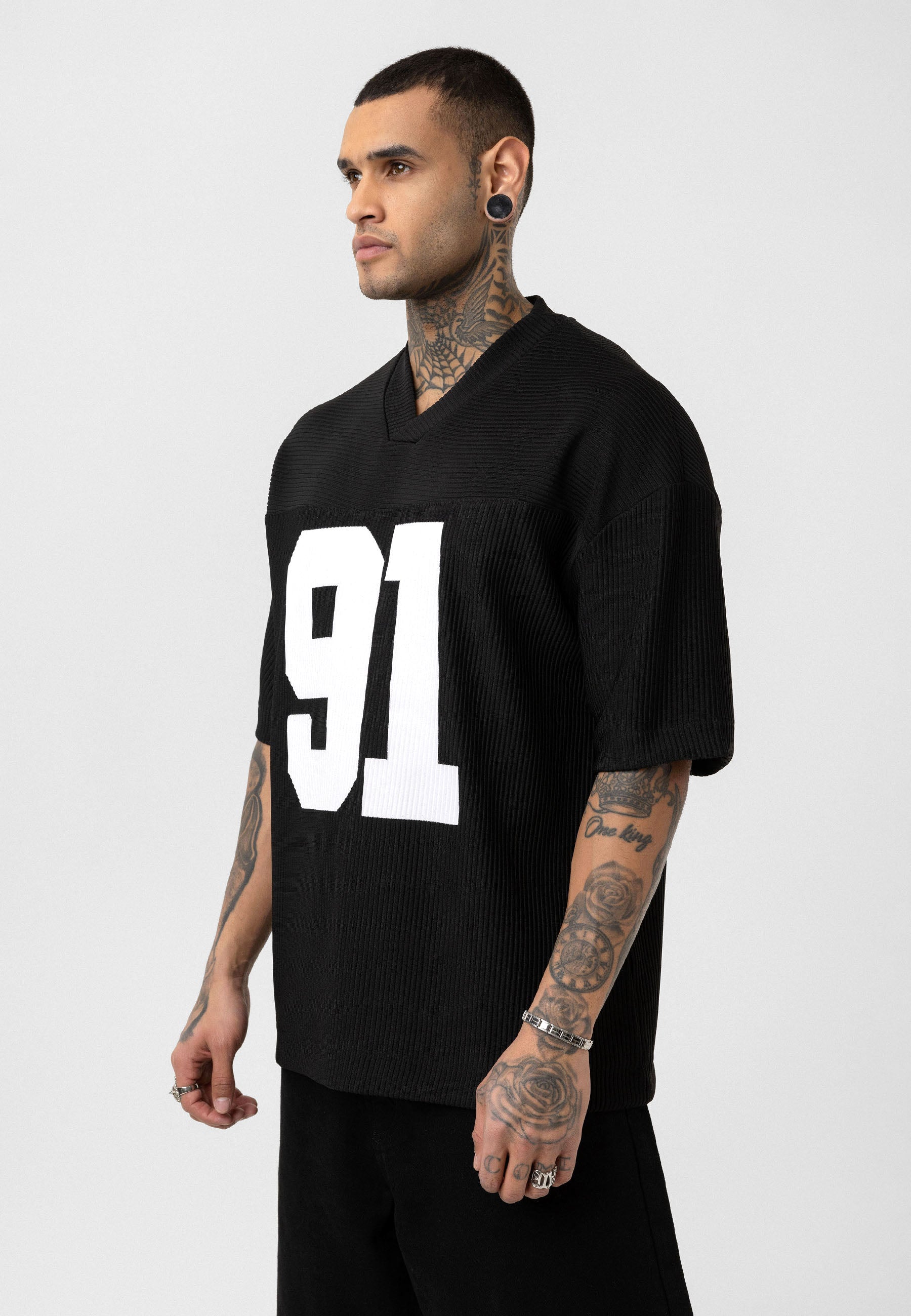 Matte Jet Black Oversized Ottoman-Texture T-shirts – Bold & Relaxed Urban Essential