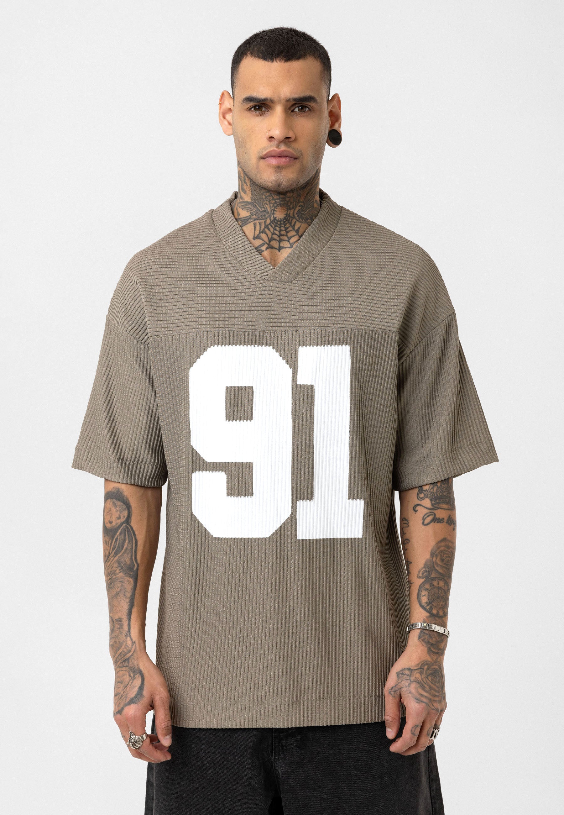 Soft Khaki Oversized Ottoman‑Texture T-shirts – Bold &amp; Relaxed Urban Essential