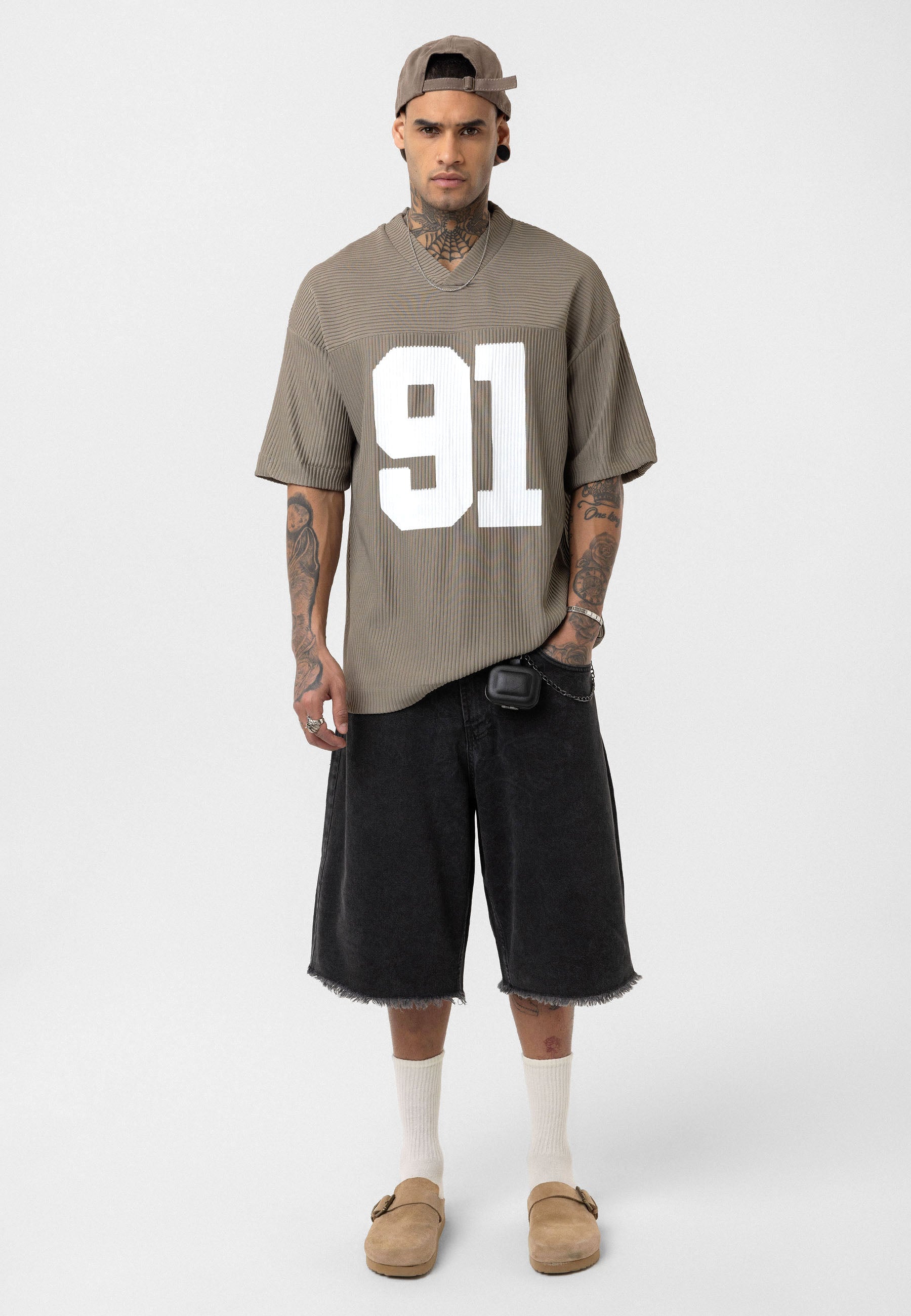 Soft Khaki Oversized Ottoman‑Texture T-shirts – Bold &amp; Relaxed Urban Essential