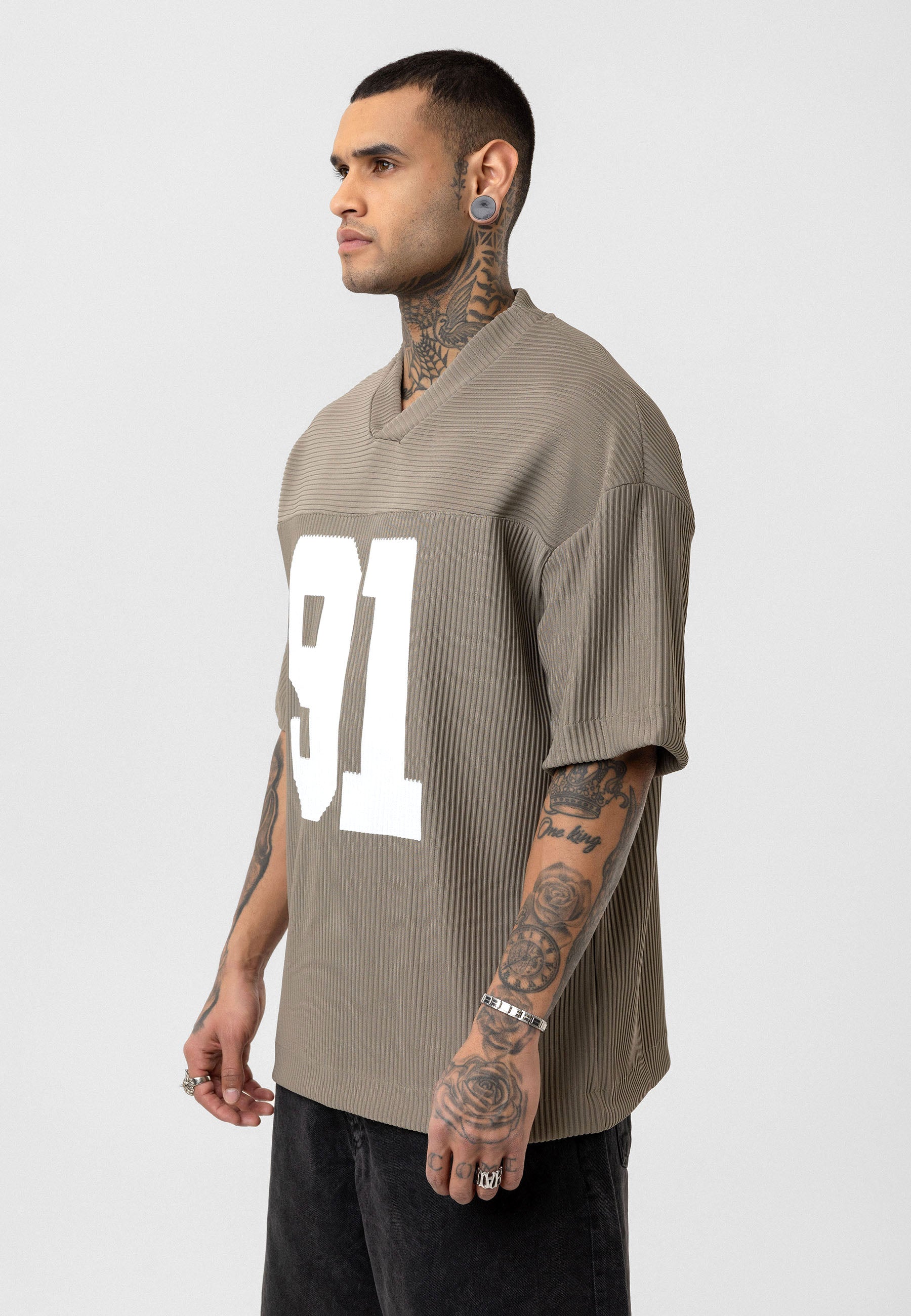 Soft Khaki Oversized Ottoman‑Texture T-shirts – Bold &amp; Relaxed Urban Essential