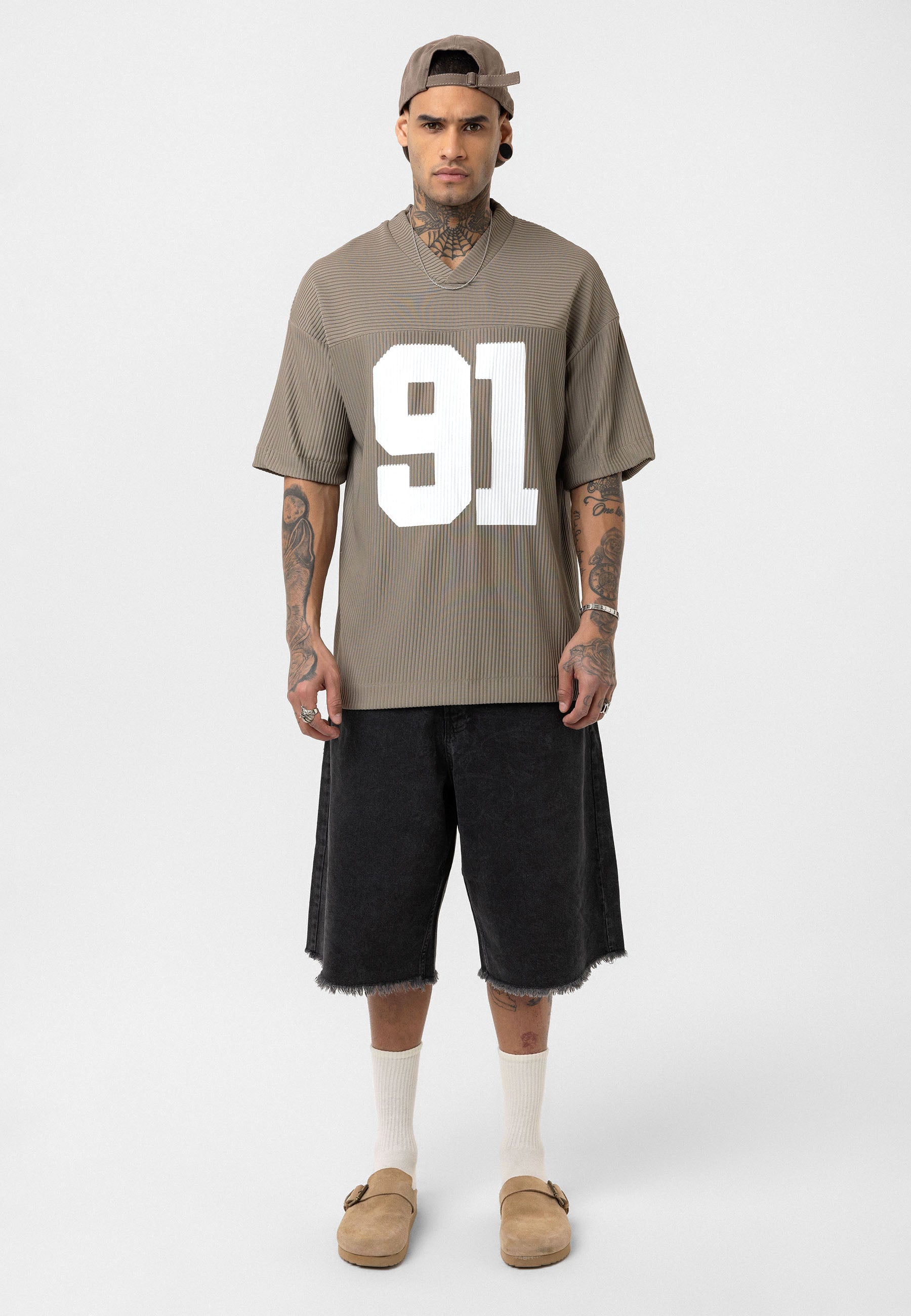 Soft Khaki Oversized Ottoman‑Texture T-shirts – Bold &amp; Relaxed Urban Essential