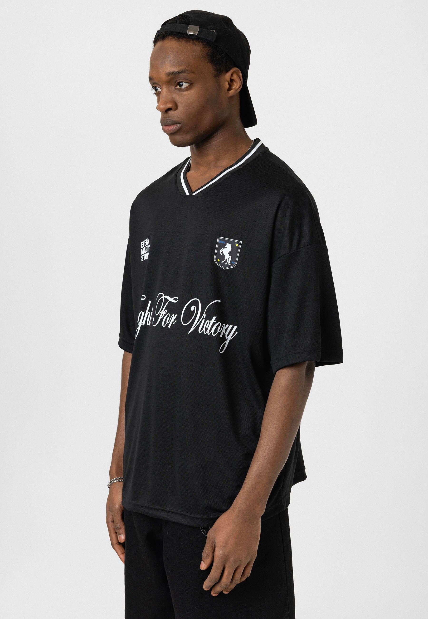 Bold Black Oversized "Fight For Victory" Jersey T-shirts – Sport-Inspired Streetwear