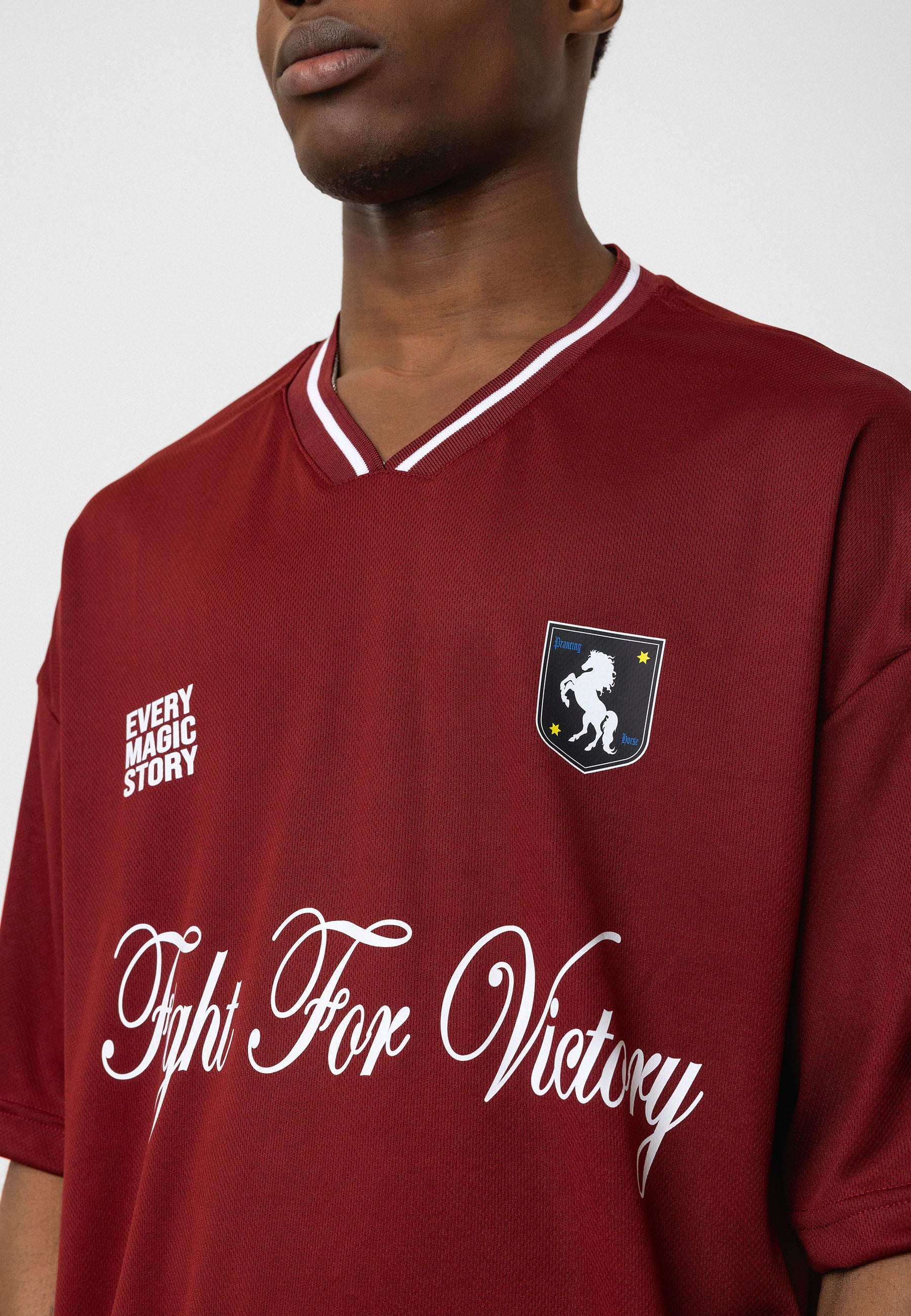 Rich Red Oversized “Fight for Victory” Jersey T-shirts – Sporty Street Edge