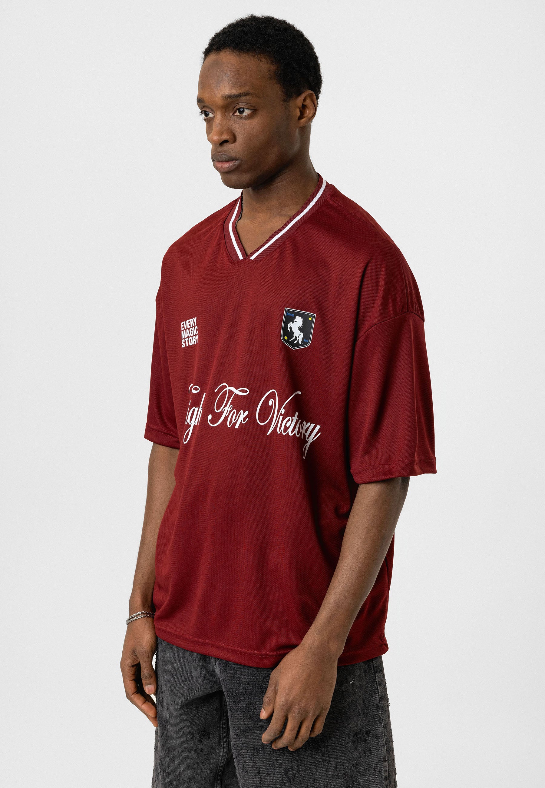 Rich Red Oversized “Fight for Victory” Jersey T-shirts – Sporty Street Edge