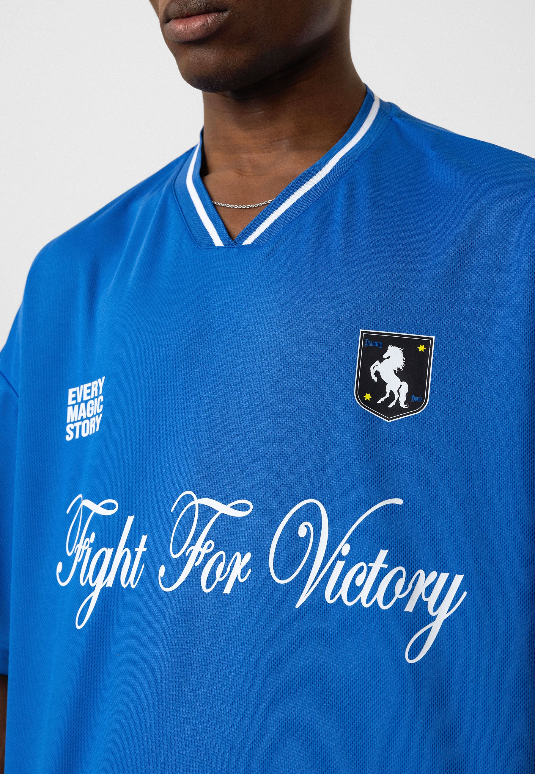 Saks Blue Oversized Jersey T-shirts – Athletic Prints with Relaxed Appeal