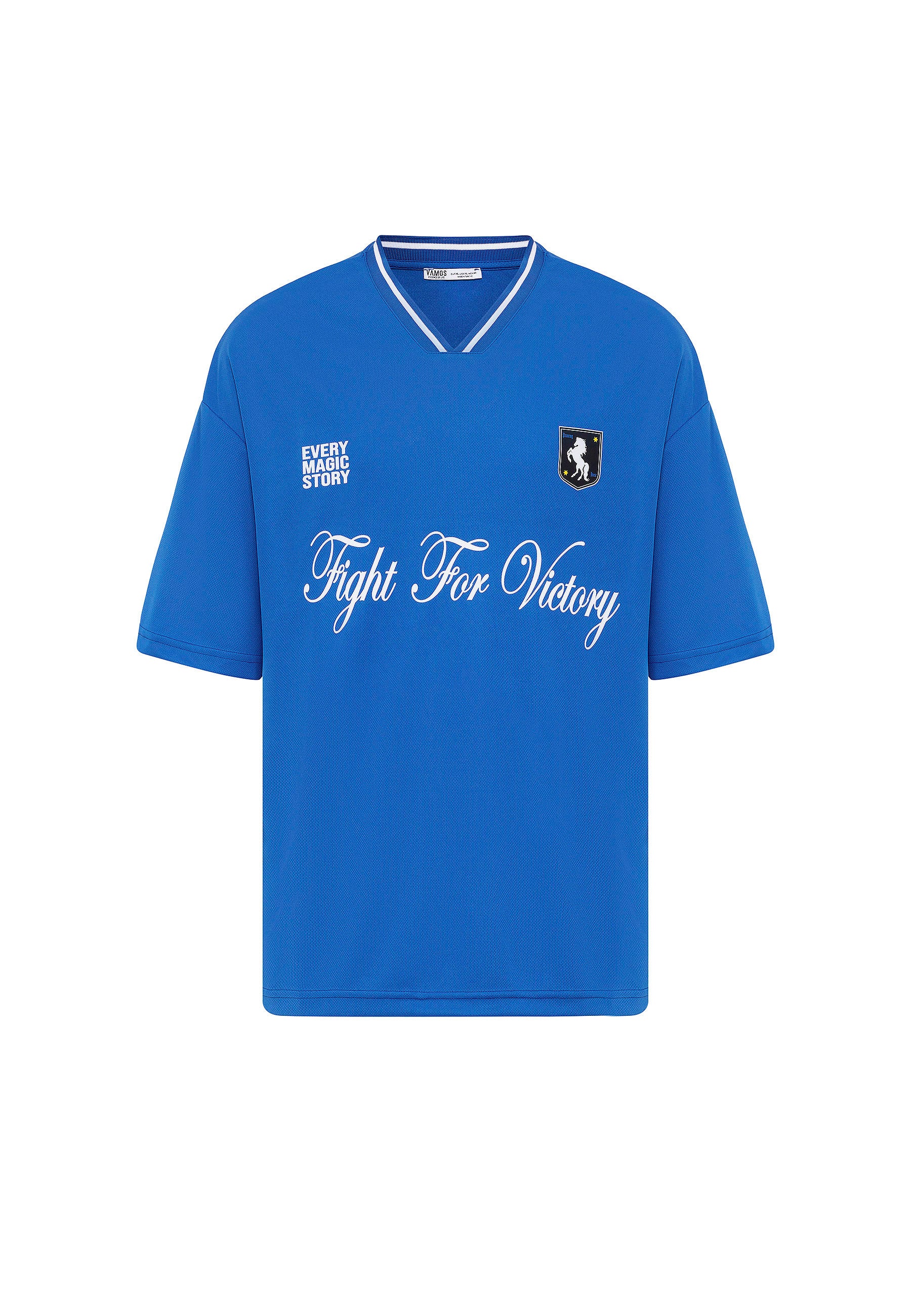 Saks Blue Oversized Jersey T-shirts – Athletic Prints with Relaxed Appeal
