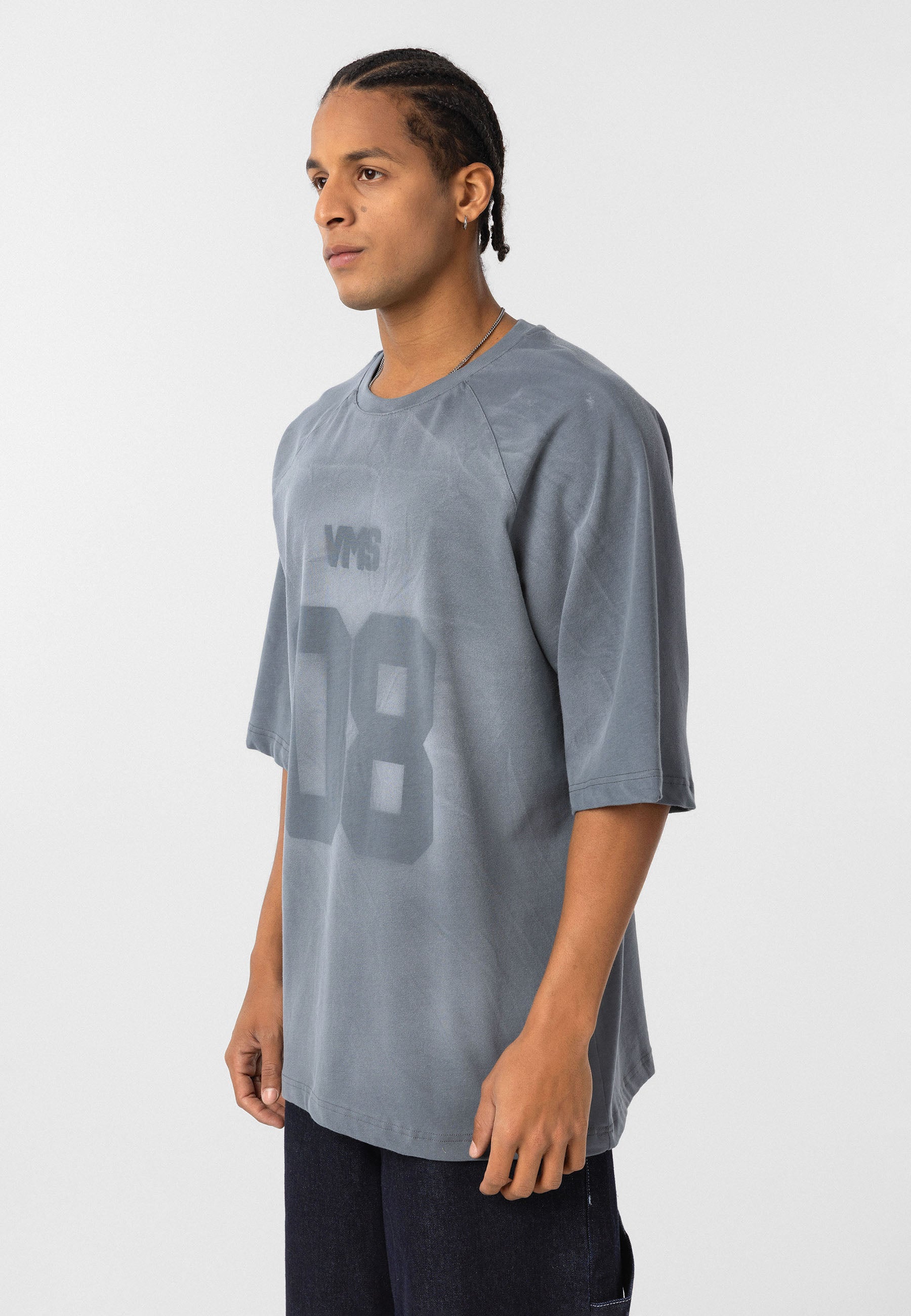 Light Gray Oversized Wash T-shirts – Subtle Texture with Statement Print