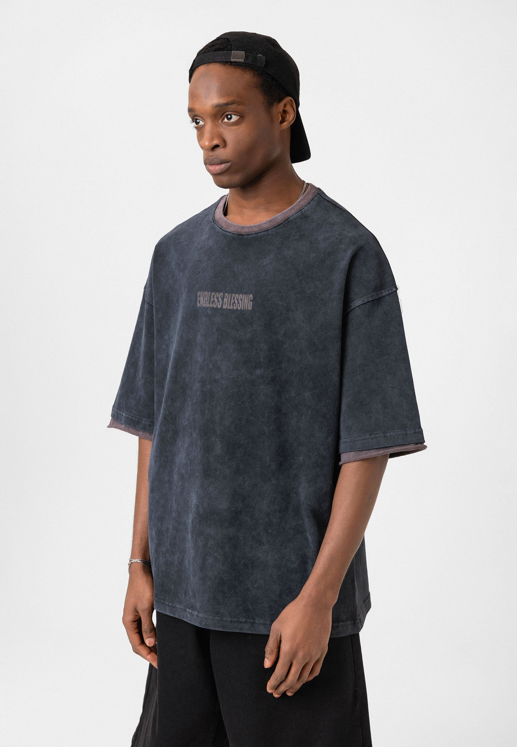 Charcoal Washed Oversized Distressed T-shirts Bold Logo Meets Raw Texture