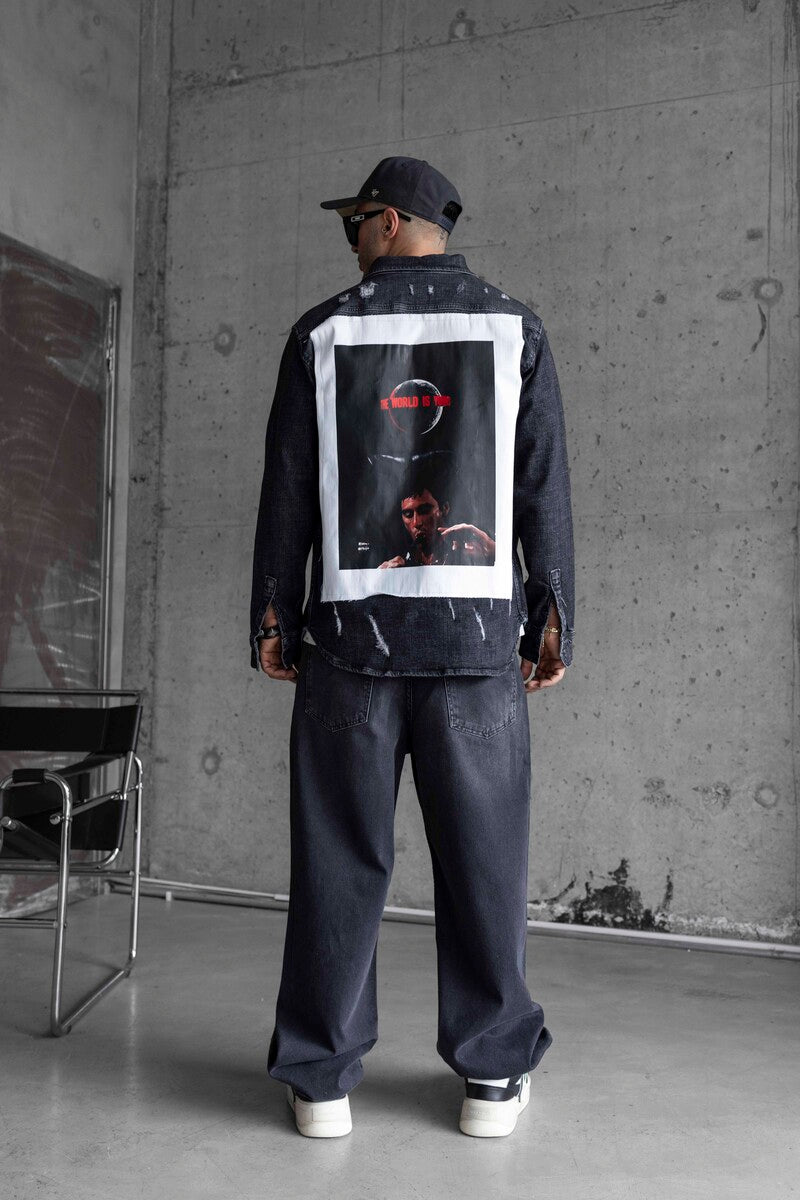 AL PACINO PRINTED DENIM JACKET BLACK 16973