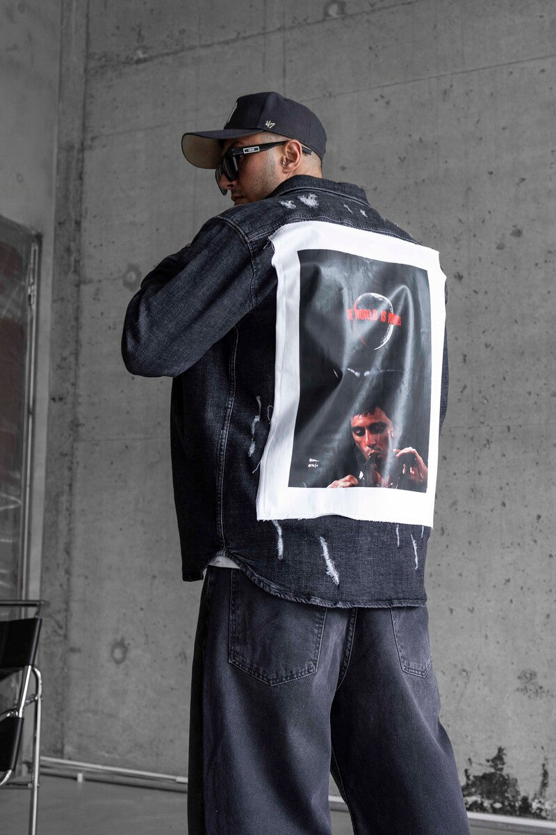 AL PACINO PRINTED DENIM JACKET BLACK 16973