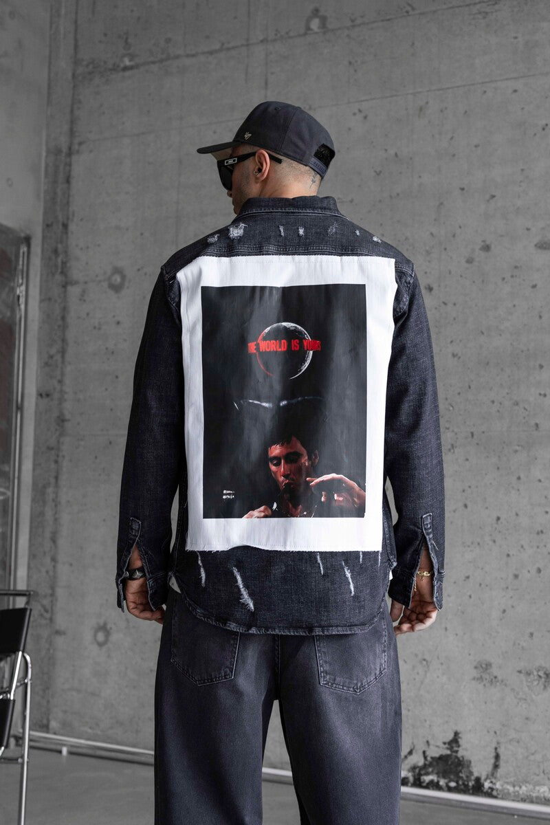 AL PACINO PRINTED DENIM JACKET BLACK 16973