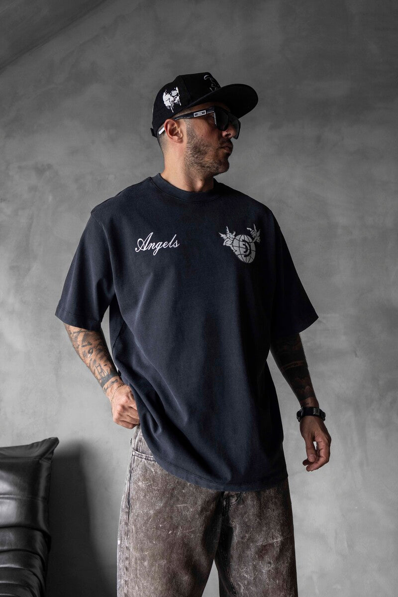 ANGELS PRINTED WASHED T-SHIRT BLACK 1830