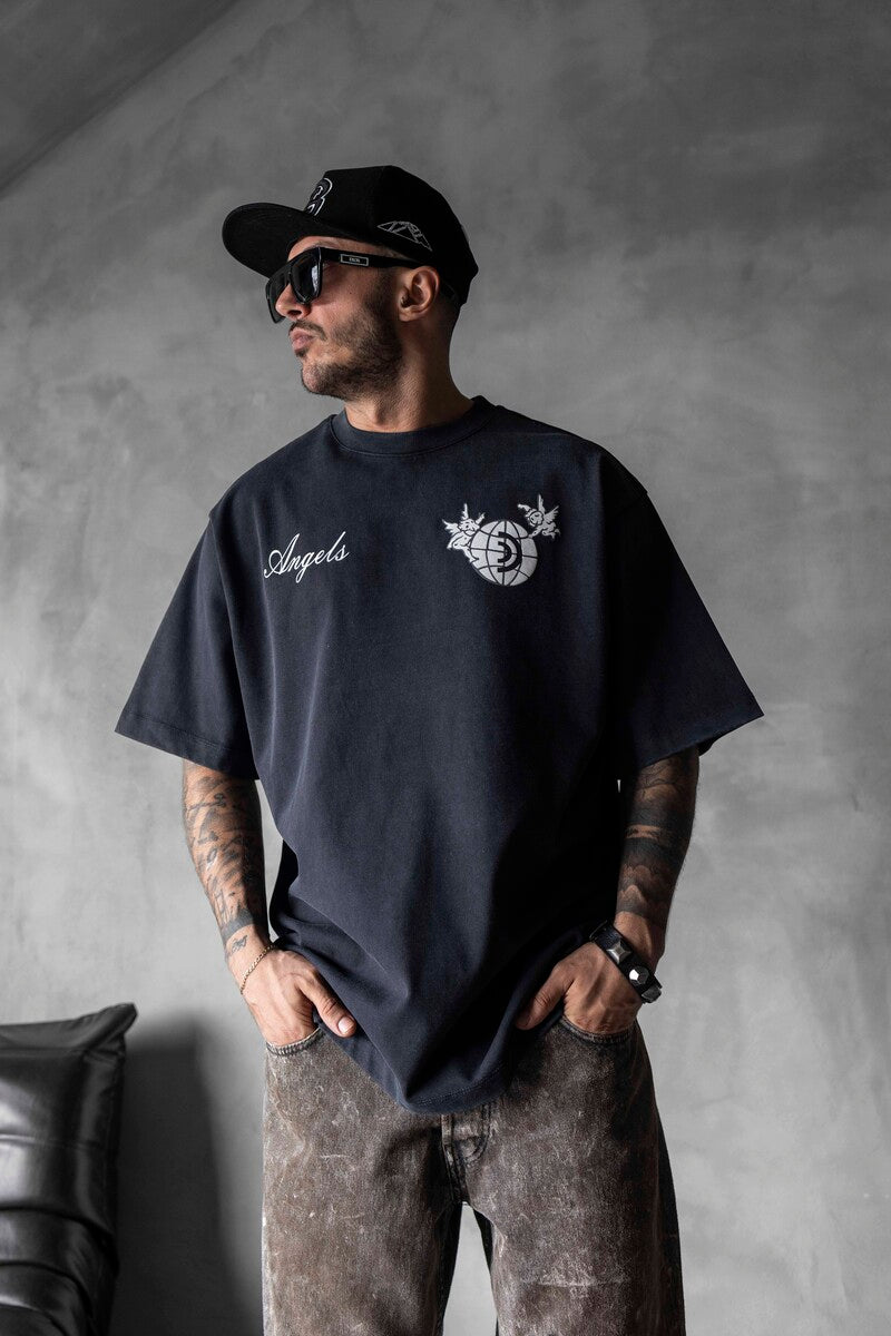 ANGELS PRINTED WASHED T-SHIRT BLACK 1830